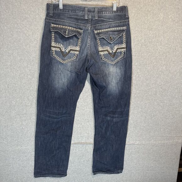 Helix Jeans‎ Mens 32x32 Blue Straight Embroidered Arrow Pockets 100% Cotton Y2K - Picture 10 of 12